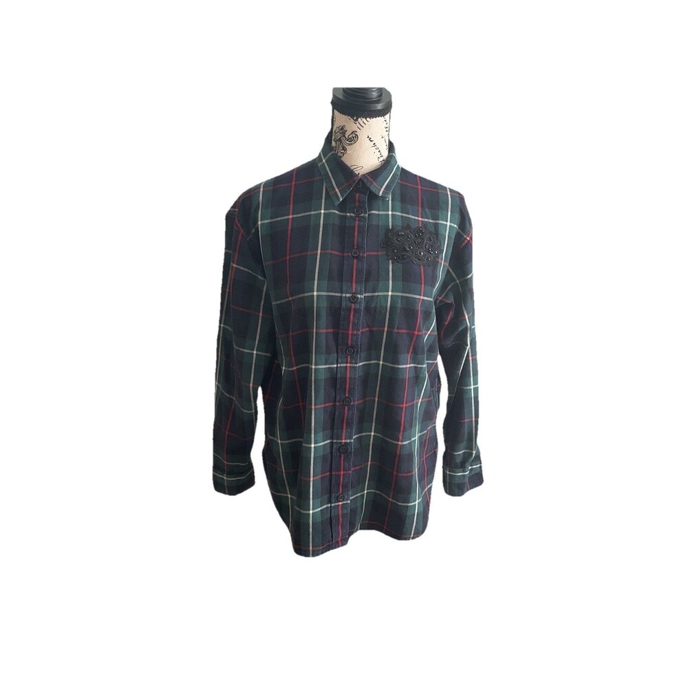Lauren Ralph Lauren Retro Blouse Size PM Green Plaid Dark Academia Workcore